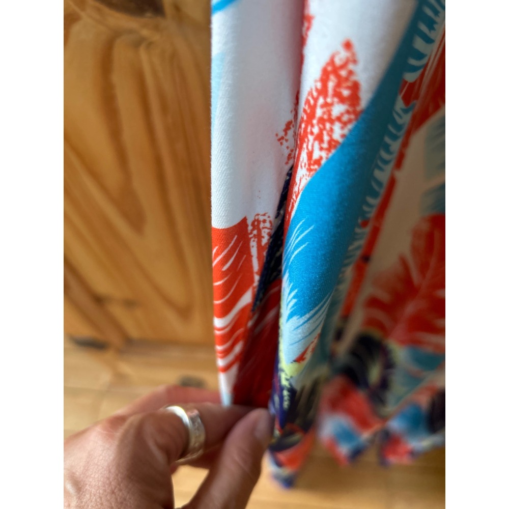 Tropical Leaf Print Maxi Dress Red Blue White Adjustable Straps Pockets S/M - Picture 5 of 6